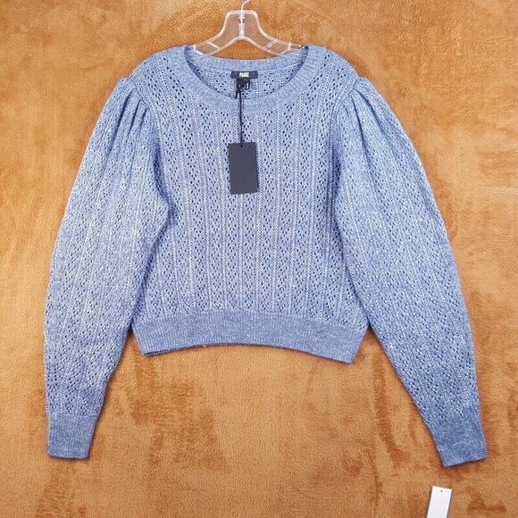 PAIGE Womens Sweater Large Blue Pullover Crew Loose Knit Puff Sleeve ATHENA - Picture 2 of 9